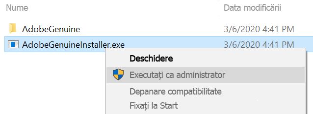 Instalați AdobeGenuineInstaller
