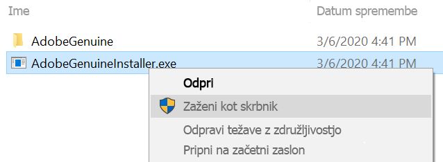 Namestite AdobeGenuineInstaller