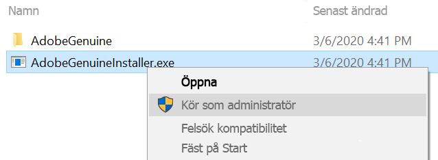 Installera AdobeGenuineInstaller