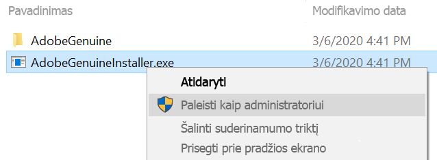 Įdiekite „AdobeGenuineInstaller“