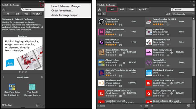 Adobe Exchange-Bedienfeld