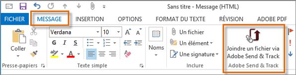 Bouton Joindre un fichier via Adobe Send & Track