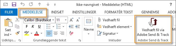 Vedhæft fil via knappen Adobe Send & Track