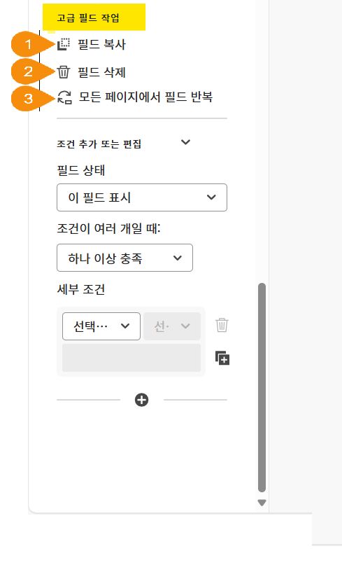 필드 속성의 고급 필드 작업 섹션.