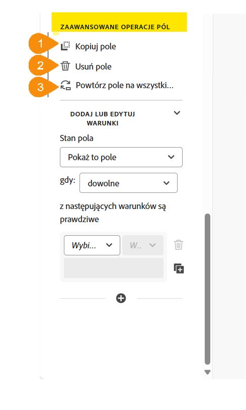 Sekcja Zaawansowane operacje pola we właściwościach pola.