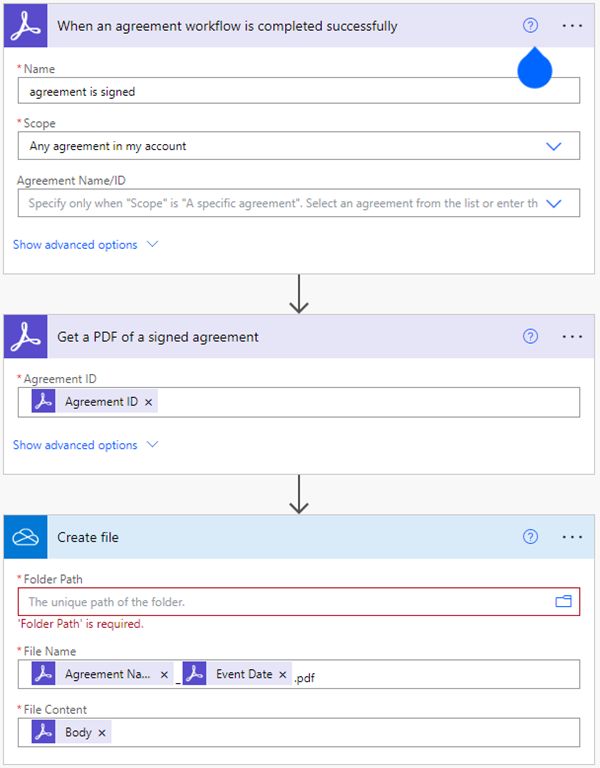 Vue de modification avancée affichant trois connecteurs