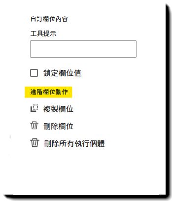 欄位屬性的「進階欄位動作」區段。