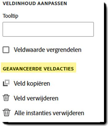 De sectie Geavanceerde veldacties van de veldeigenschappen.
