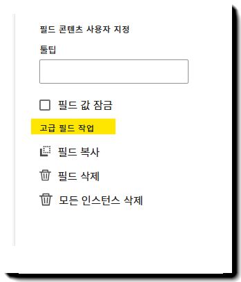 필드 속성의 고급 필드 작업 섹션.