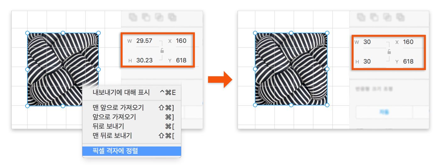 픽셀 격자에 정렬