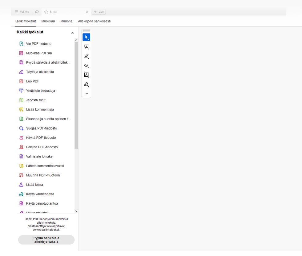 Kaikki työkalut -valikko 