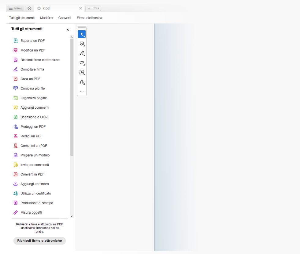 Menu Tutti gli strumenti