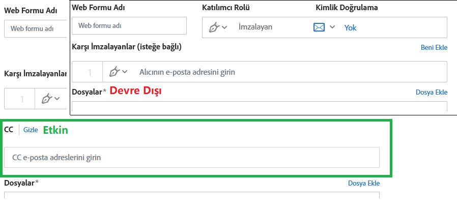 Web Formu içinde CC'lere izin ver