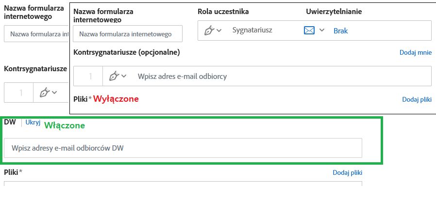 Zezwalaj na korzystanie z pola DW w formularzach internetowych