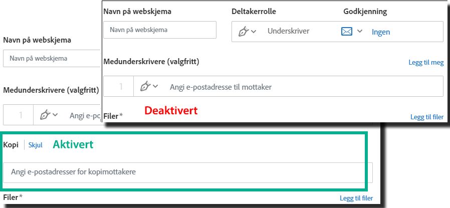 Tillat Kopier til-mottakere i et nettskjema
