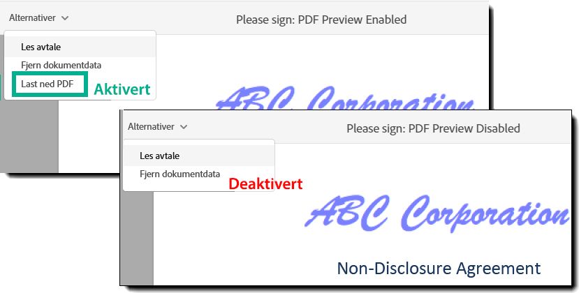 Tillat PDF-forhåndsvisning av nettskjemaet