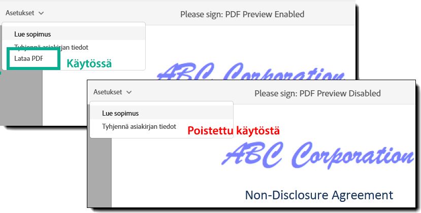 Salli verkkolomakkeen PDF-esikatselu