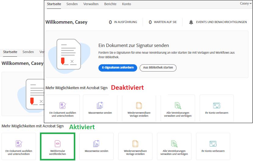 Auswirkungen von „Verwendung von Webformularen zulassen“ auf der Startseite