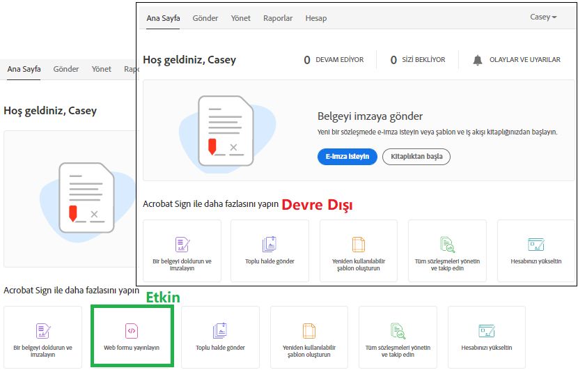 Ana Sayfa'da web formlarının kullanılmasına izin ver