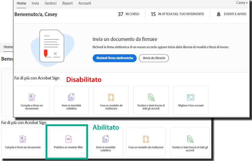 Effetto di Consenti l’utilizzo di moduli web sulla pagina Home
