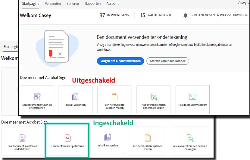 Gebruik van webformuliereffect op de hoofdpagina toestaan