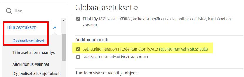 Todentamattoman valvontaraportin käyttöoikeuksien kontrollit