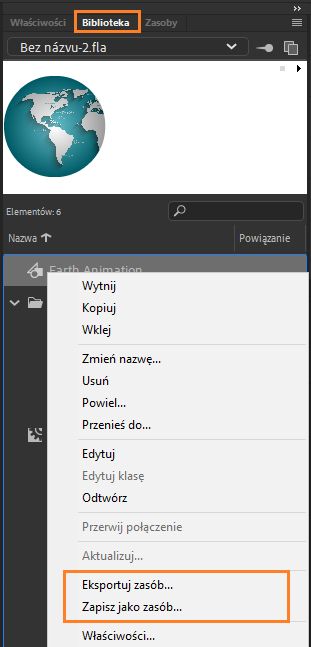 Eksportowanie z biblioteki