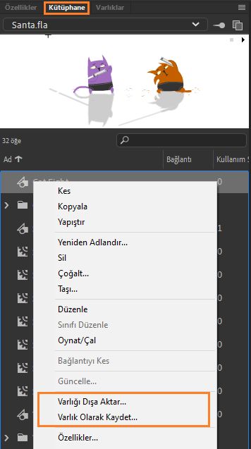 Kütüphaneden Dışa Aktarma