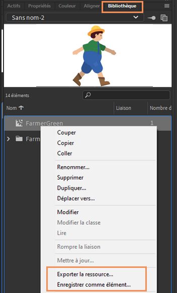Exporter à partir de la bibliothèque