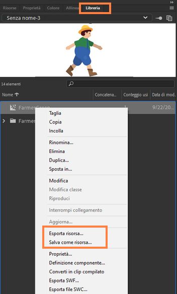 Esportare dalla libreria