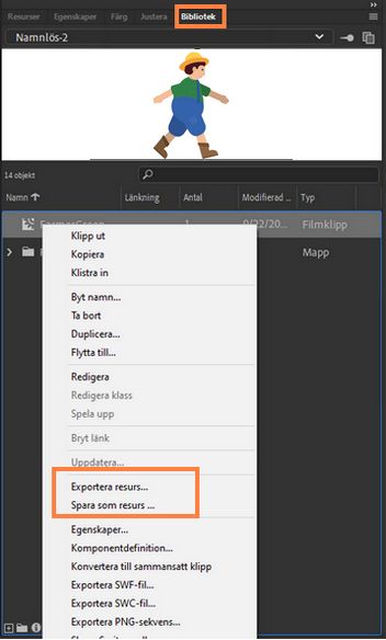 Exportera från bibliotek