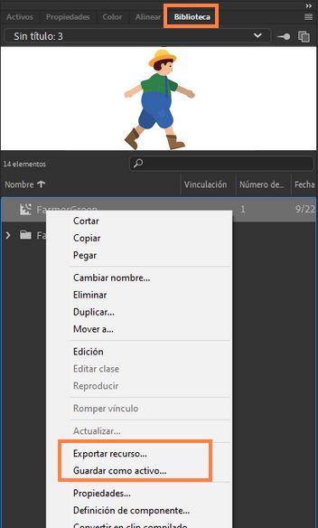 Exportar desde biblioteca