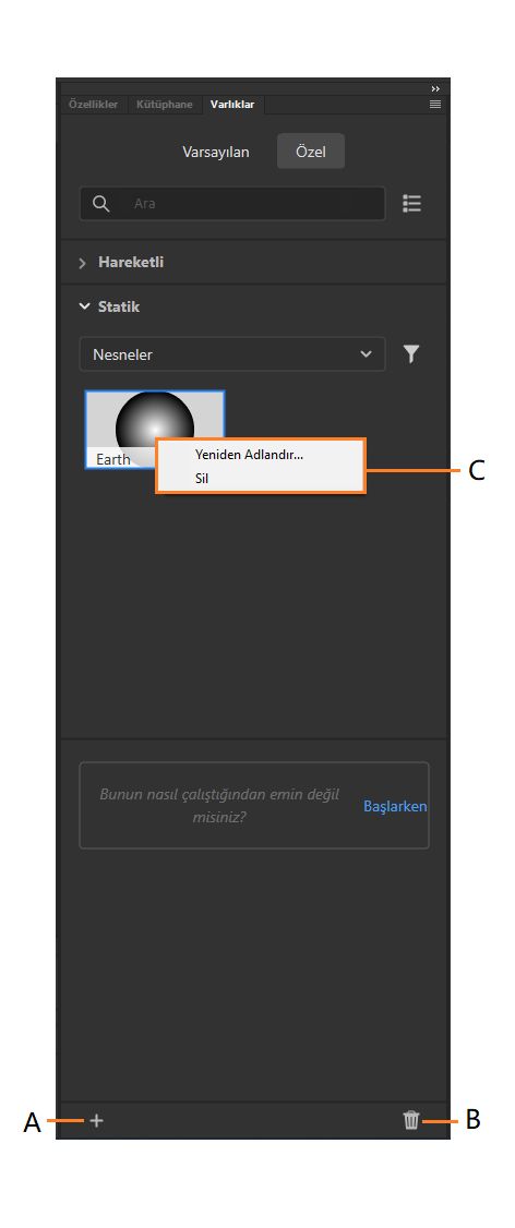 Varlıkları İçe Aktarma, Yeniden Adlandırma veya Silme