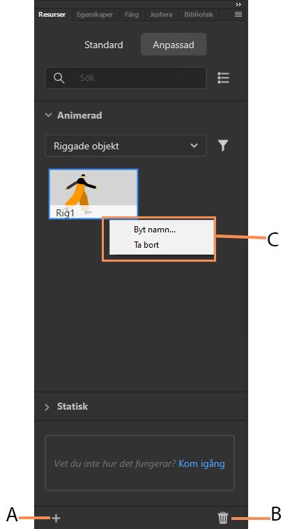 Importera, byta namn på eller ta bort en resurs