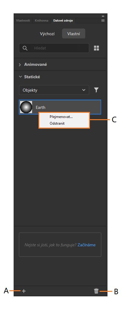 Import, přejmenování nebo odstranění datového zdroje
