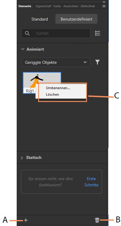 Importieren, Umbenennen oder Löschen von Elementen