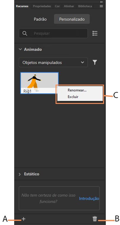 Importar, renomear ou excluir ativo
