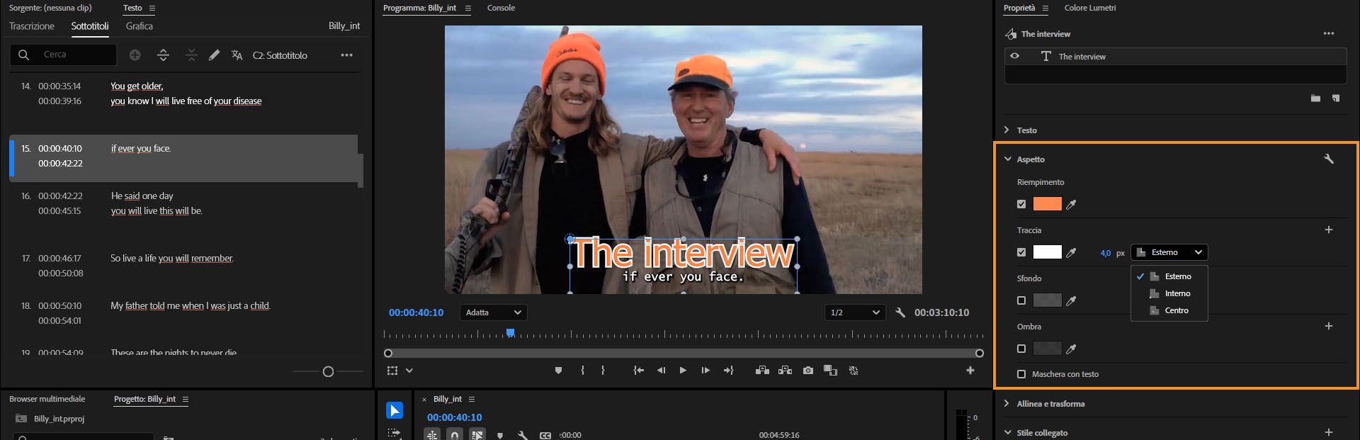 Modifica l’aspetto del titolo o grafica utilizzando la scheda Aspetto nel pannello Proprietà.