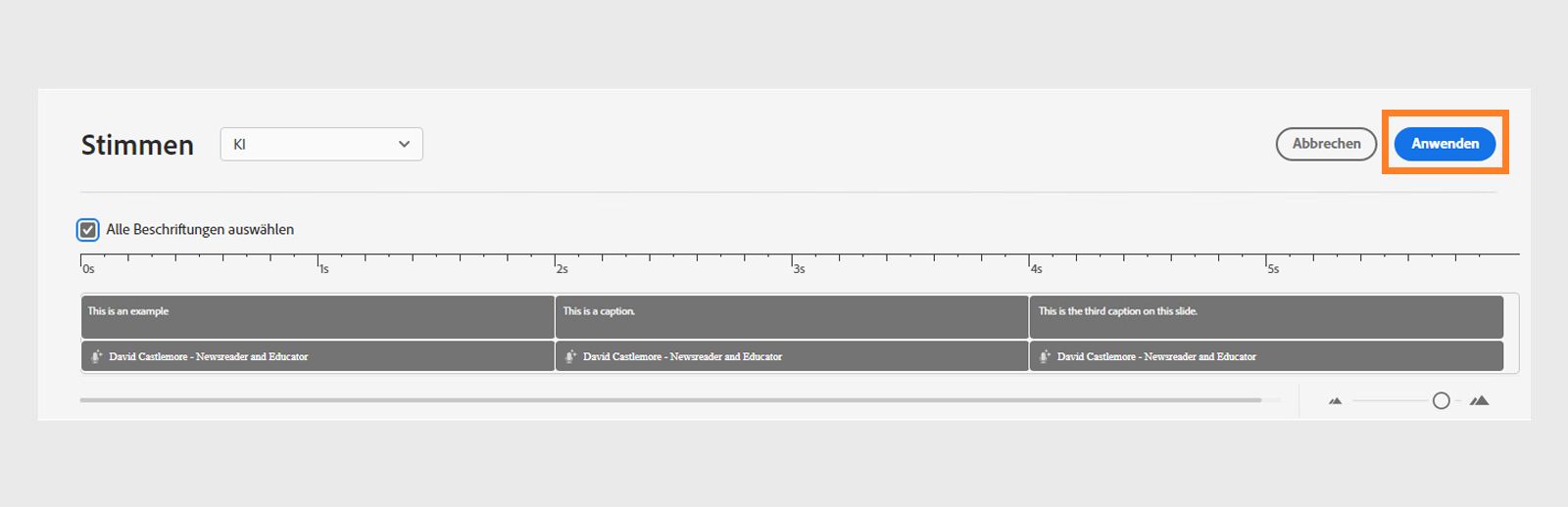 Auswählen von „Anwenden“, um die Sprachagenten den Beschriftungen zuzuweisen