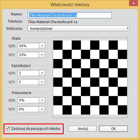 Wybranie opcji Zastosuj do pasujących tekstur w programie Photoshop