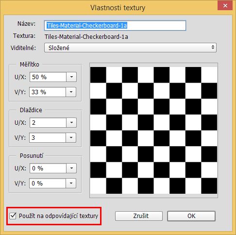 Photoshop – Výběr možnosti Použít na odpovídající textury