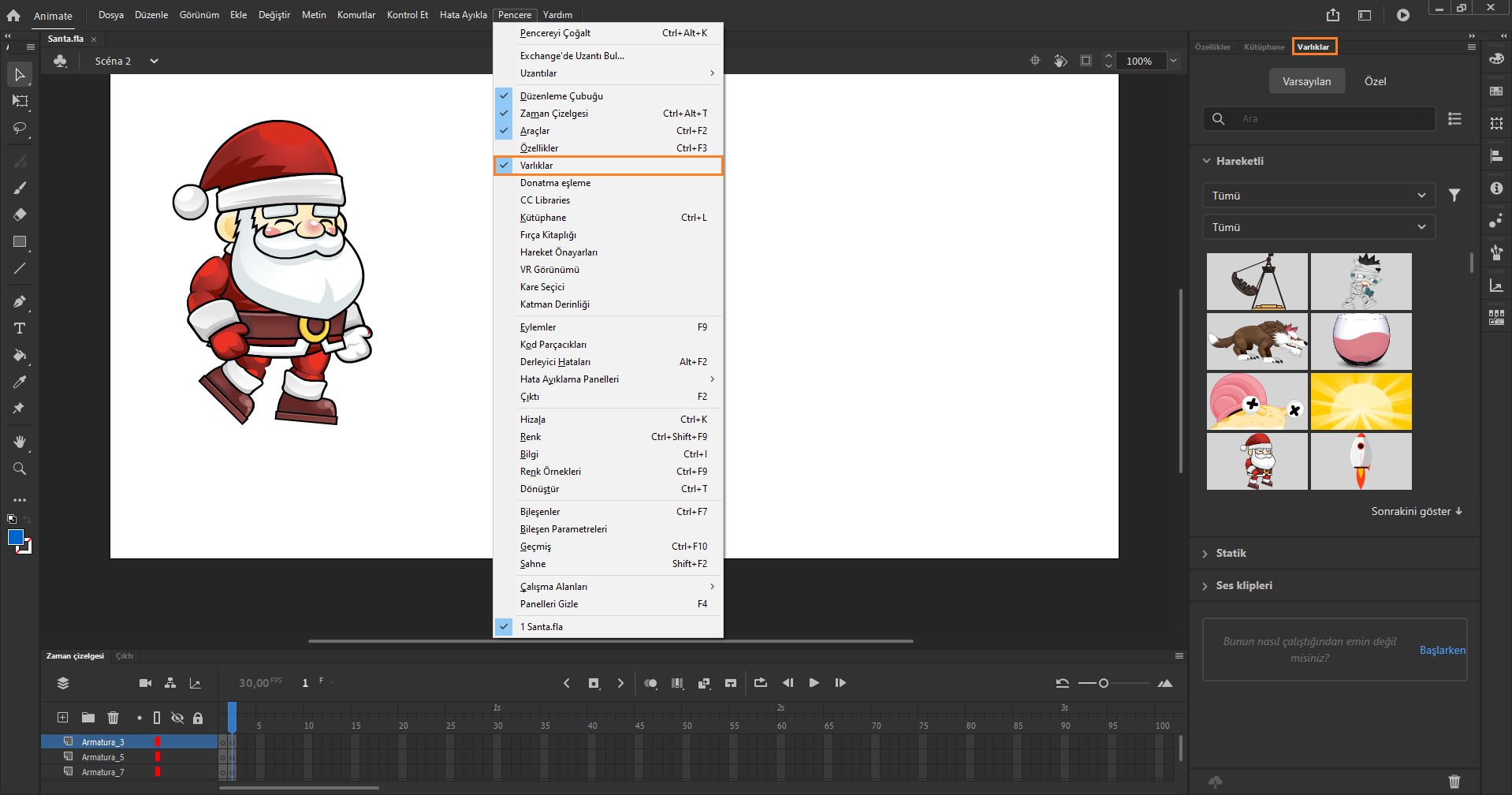 Varlıklar Paneli Konumu
