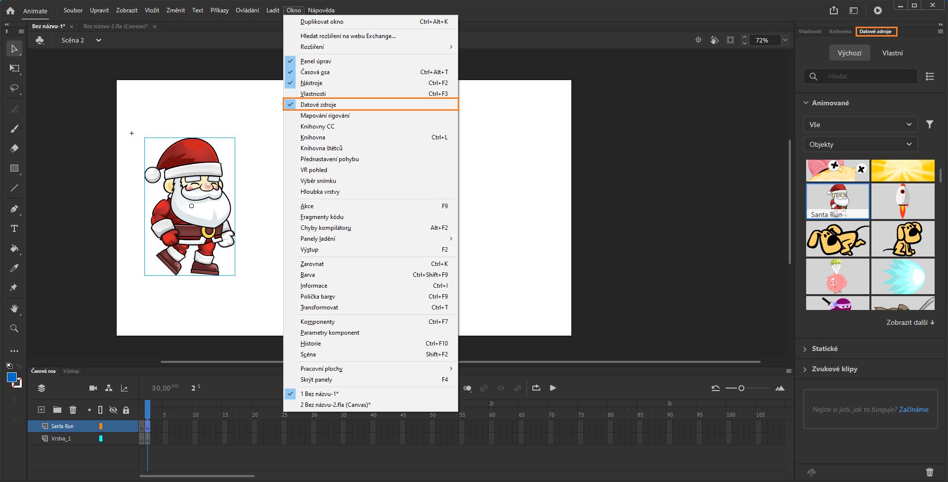 Umístění panelu Datové zdroje