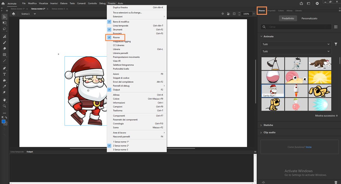 Posizione del pannello Risorse
