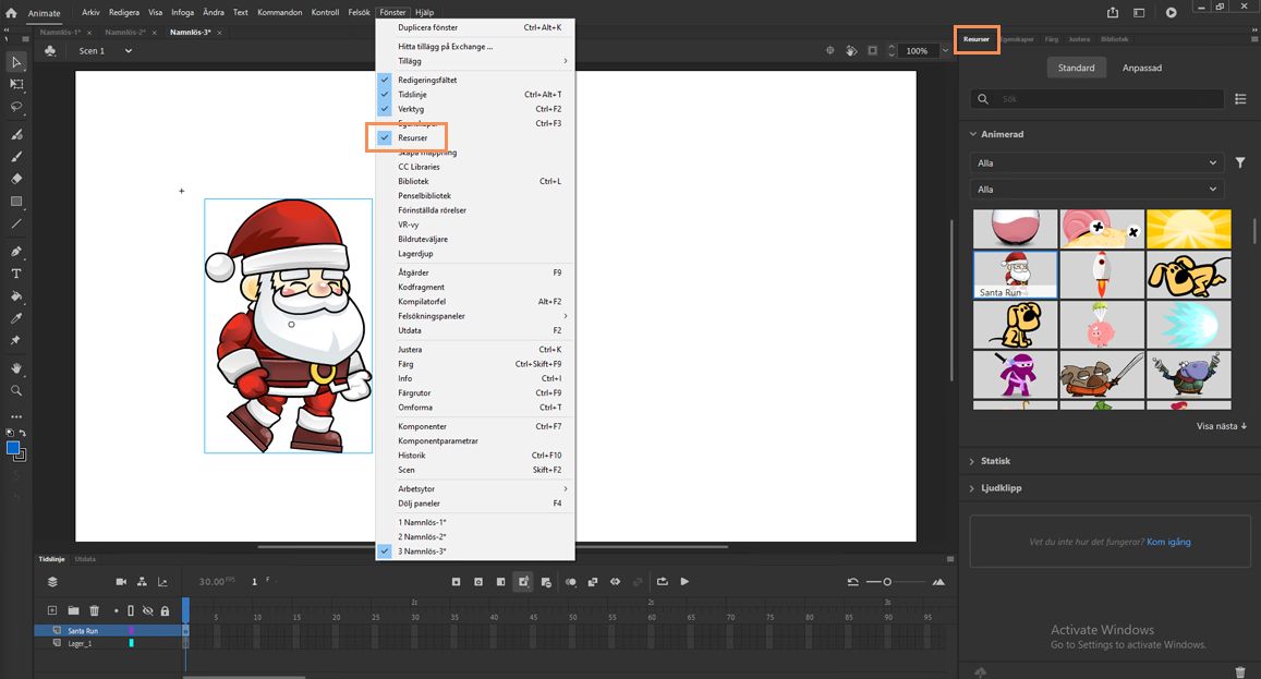 Här finns panelen Resurser