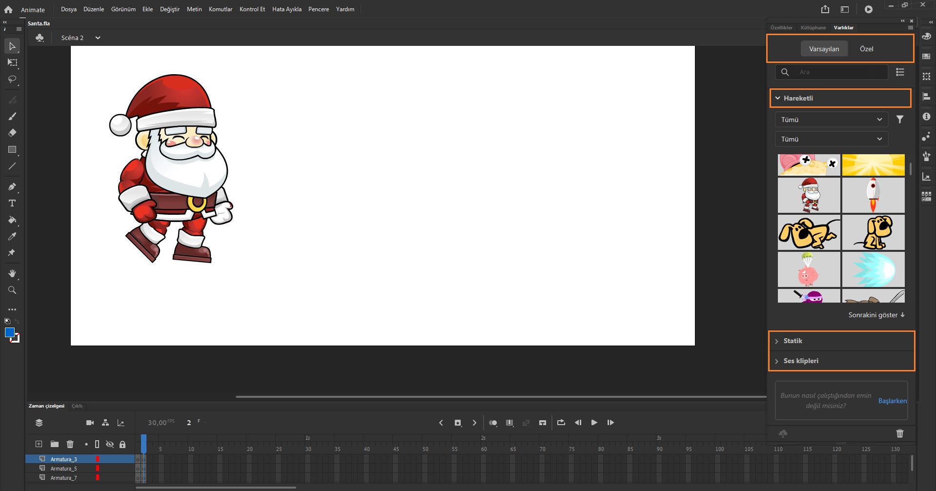 Varlıklar Paneli'ndeki Sekmeler ve Bölümler