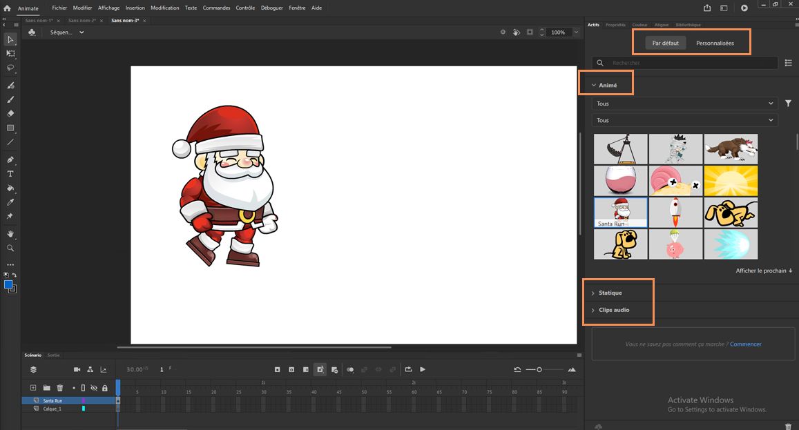 Onglets et sections du panneau Éléments