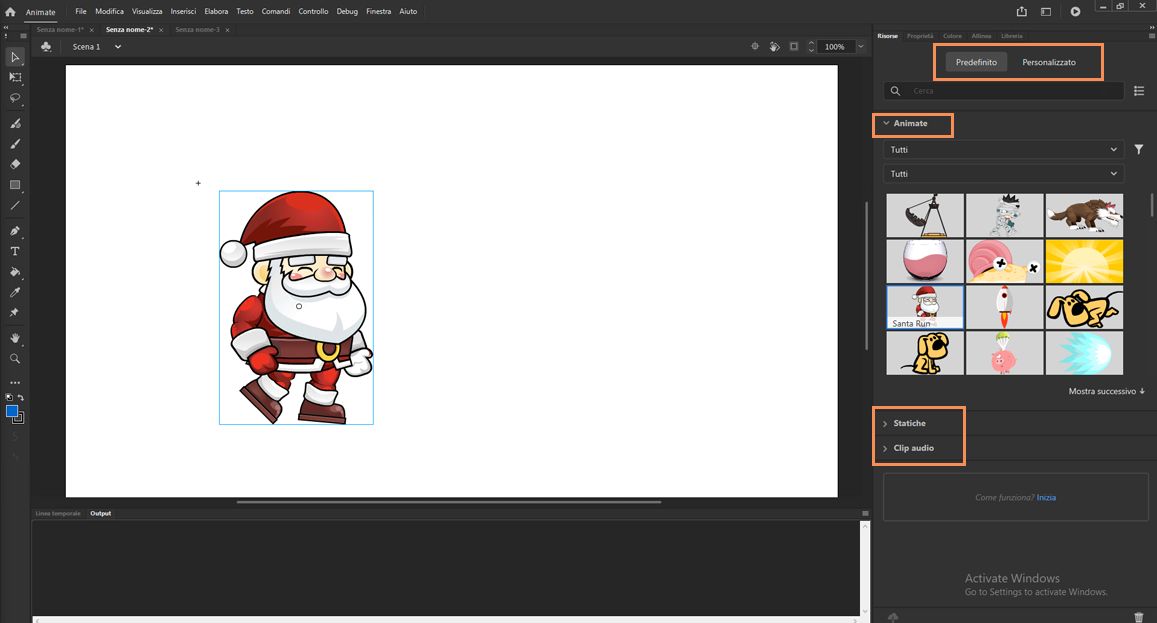 Schede e sezioni nel pannello Risorse