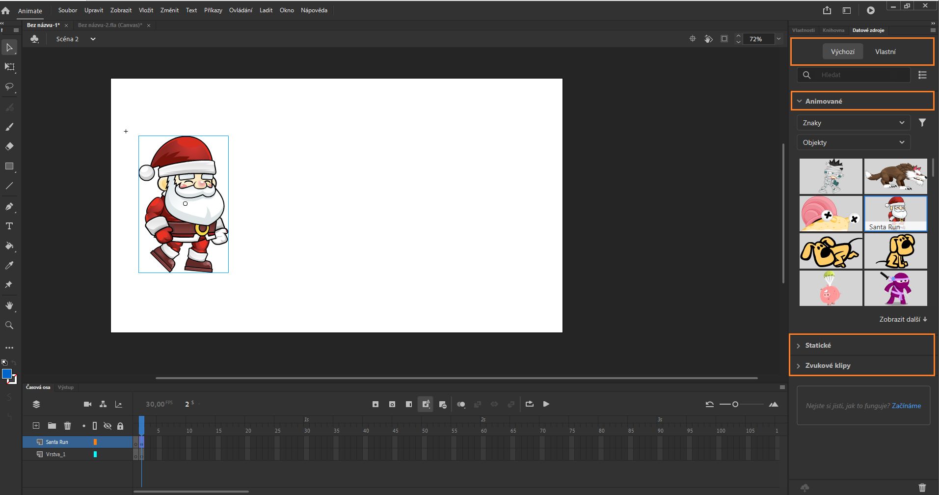 Karty a oddíly na panelu Datové zdroje