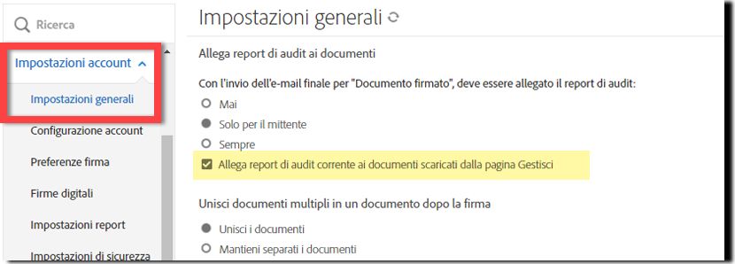 Controlli per allegare il report di audit al download